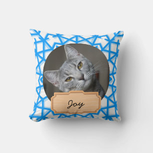 Cojín Decorativo Navidades azules y blancos Personalizado gato