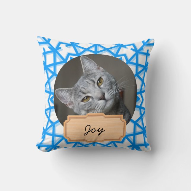 Cojín Decorativo Navidades azules y blancos Personalizado gato (Anverso)