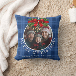 Cojín Decorativo Navidades Ball Ornament Photo Blue Buffalo Plaid