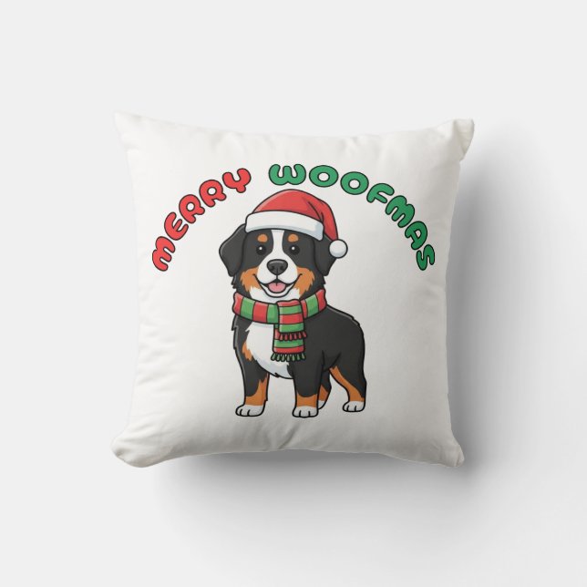 Cojín Decorativo Navidades Bernese Mountain Dog Pillow: Merry Woofm (Anverso)