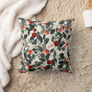 Cojín Decorativo Navidades Berries rojas y árboles verdes