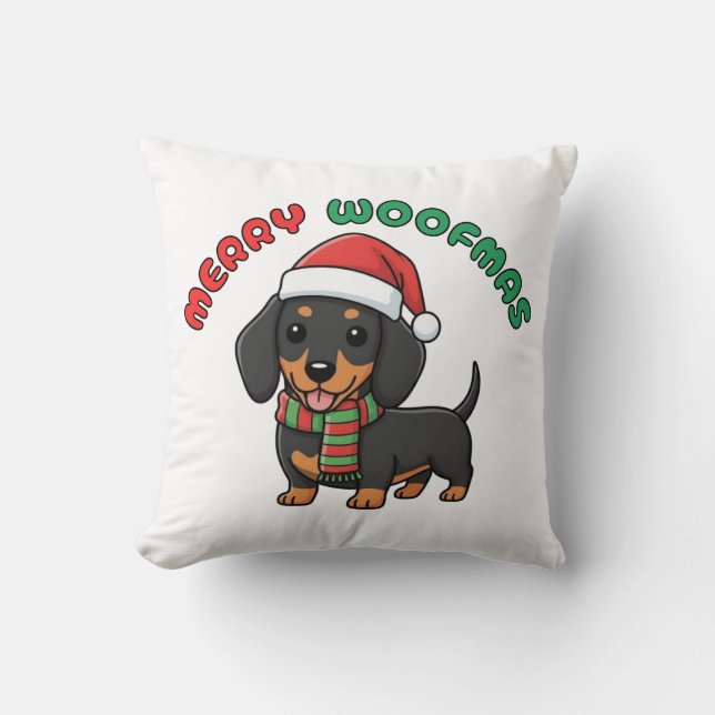 Cojín Decorativo Navidades Black Dachshund Pillow: Merry Woofmas (Anverso)