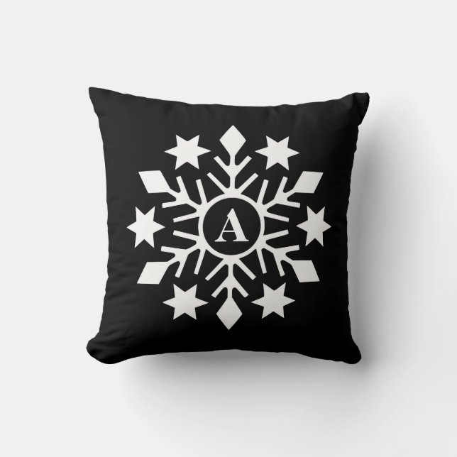 Cojín Decorativo Navidades blancos negros modernos iniciales copos  (Anverso)