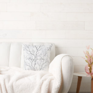 Cojín Decorativo Navidades blancos plateados árboles de invierno