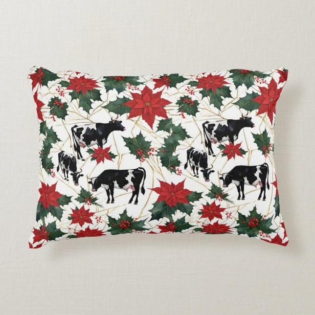Cojín Decorativo Navidades blancos y negros Holstein Dairy Cows Flo (Anverso)