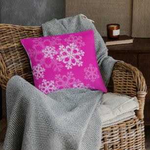 Cojín Decorativo Navidades blancos y rosas, copos de nieve