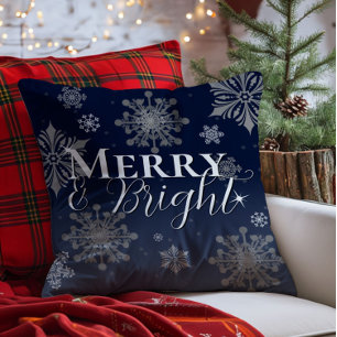 Cojín Decorativo Navidades Blue Merry and Bright Snflakes