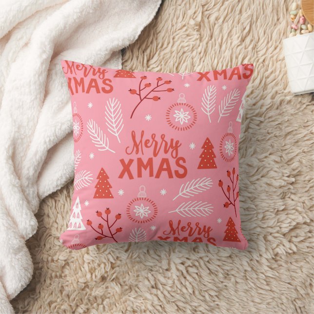 Cojín Decorativo Navidades botánicos de Merry Xmas Cute Rosa Retro (Manta)