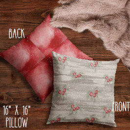Cojín Decorativo Navidades botánicos del Rustic Red Gray Snowy Berr