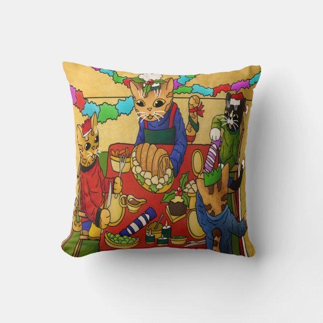 Cojín Decorativo Navidades británicos cenan gatos (Anverso)