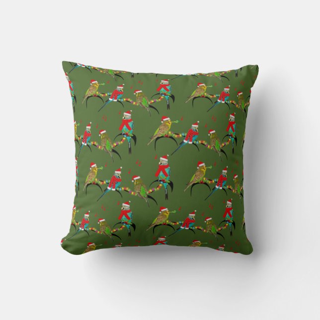 Cojín Decorativo Navidades Budgie Frenzy Pillow (verde oscuro) (Anverso)