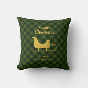 Cojín Decorativo Navidades Búfalo Negro Verde Plaid Santa Sleigh