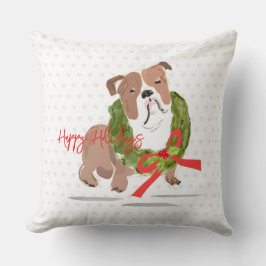 Cojín Decorativo Navidades Bulldog Felices Fiestas NOMBRE Holly Dog
