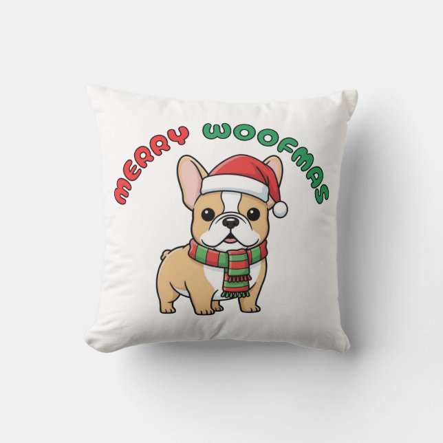 Cojín Decorativo Navidades Bulldog francés Pillow: Merry Woofmas (Anverso)