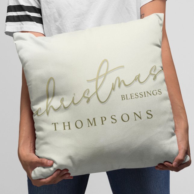 Cojín Decorativo Navidades caligrafía de oro guión de beneficencia  (Stylish gold calligraphy script Christmas blessing throw pillow. )