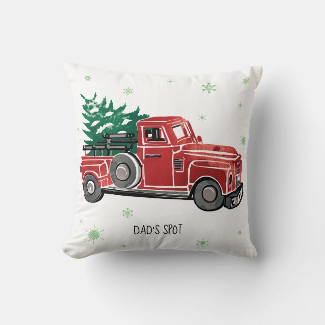 Cojín Decorativo Navidades Camión de época con copos de nieve (Anverso)