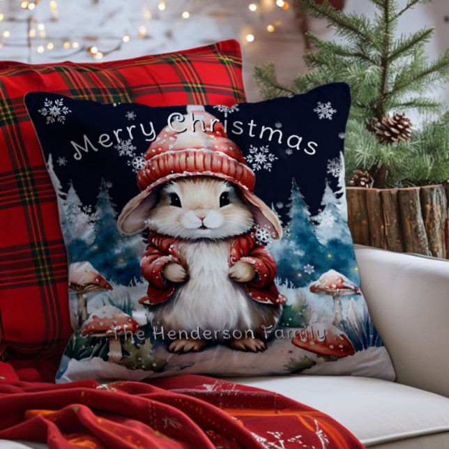 Cojín Decorativo Navidades caprichosos Bunny Personalizado (Whimsical Christmas Bunny Personalized Throw Pillow)