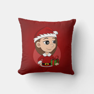 Cojín Decorativo Navidades chica con pelo castaño largo