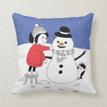 Navidades Chica y Snowman Cushion