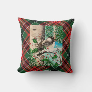 Cojín Decorativo Navidades Chickadee Chatter Plaid Pillow