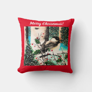 Cojín Decorativo Navidades Chickadee Chatter Red Pillow