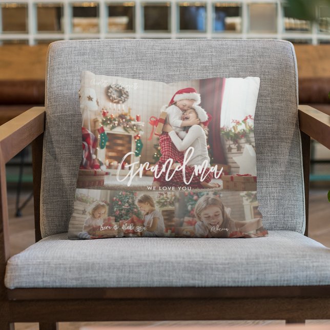Cojín Decorativo Navidades Collage de fotos Gramdma personalizado (Christmas Grand kids Photo Collage Grandma Throw Pillow)