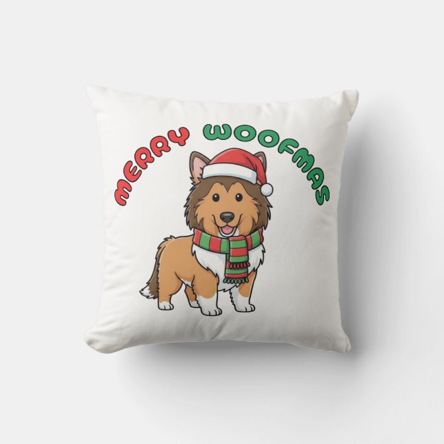 Cojín Decorativo Navidades Collie Pillow: Merry Woofmas (Anverso)