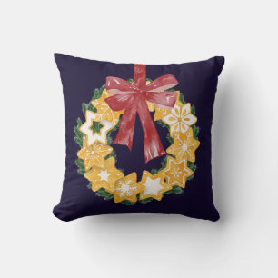Cojín Decorativo Navidades Cookie Wreath con fondo azul marino