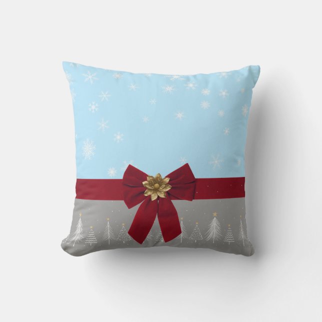 Cojín Decorativo Navidades Copos de nieve Gris Rojo Azul (Anverso)