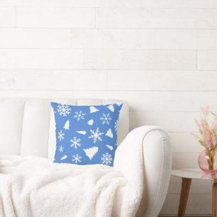 Cojín Decorativo Navidades copos de nieve y árboles