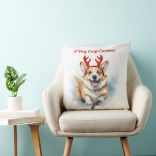 Cojín Decorativo Navidades Corgi con corbatas de renos saltando