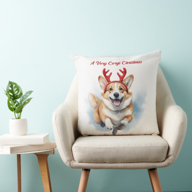 Cojín Decorativo Navidades Corgi con corbatas de renos saltando (Silla)