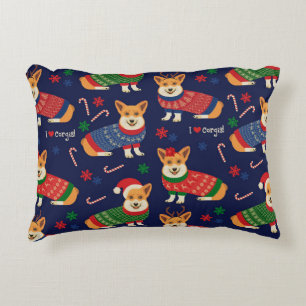 Cojín Decorativo Navidades Corgis: Ilustracion festivo vintage.