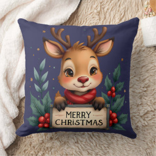 Cojín Decorativo Navidades cortos renos con holly y Rótulo