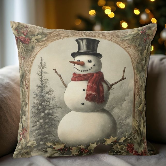 Cojín Decorativo Navidades Cosy Vintage Snowman (Rustic Christmas Snowman Pillow)