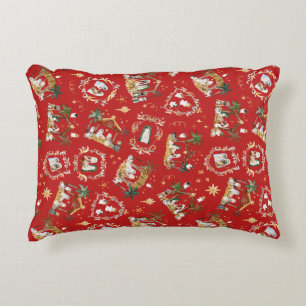 Cojín Decorativo Navidades cristianos acuarela natividad roja