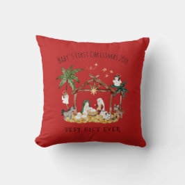 Cojín Decorativo Navidades cristianos acuarela natividad roja