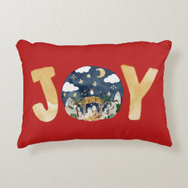Cojín Decorativo Navidades cristianos acuarela natividad roja
