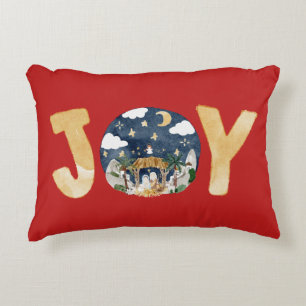 Cojín Decorativo Navidades cristianos acuarela natividad roja