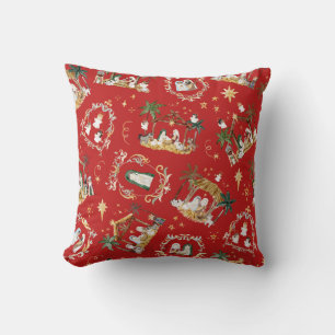 Cojín Decorativo Navidades cristianos acuarela natividad roja