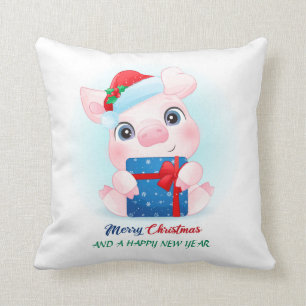 Cojín Decorativo Navidades Cute Acuarela Lechón Nursera
