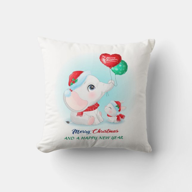 Cojín Decorativo Navidades Cute Baby Elephant Bunny Nursery (Anverso)