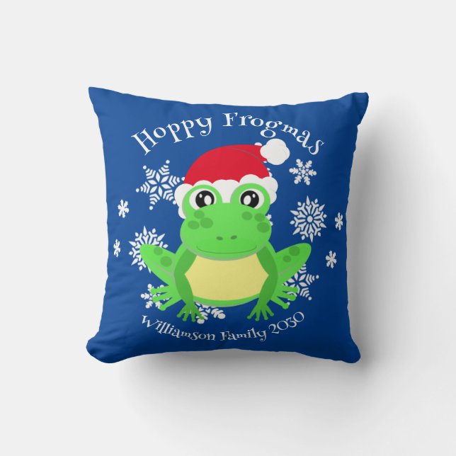 Cojín Decorativo Navidades Cute Frog Santa Hat Novedad Azul (Anverso)