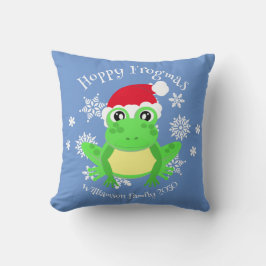 Cojín Decorativo Navidades Cute Frog Santa Hat Novedad Azul