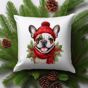 Cojín Decorativo Navidades de acuarela Bulldog francés