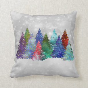 Cojín Decorativo Navidades de acuarela de árboles coloridos moderno