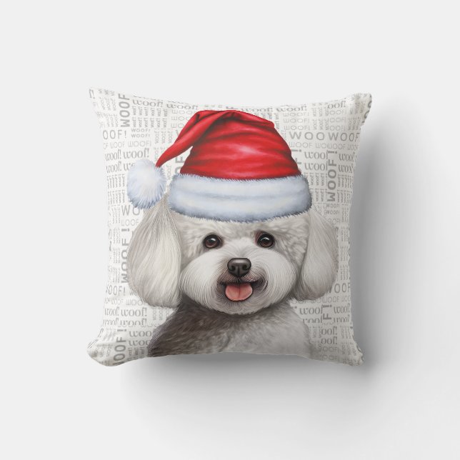 Cojín Decorativo Navidades de acuarela de Bichon Frise Dog (Anverso)