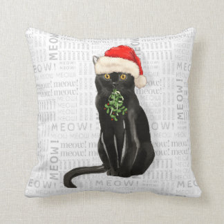 Cojín Decorativo Navidades de acuarela de gato negro de Bombay