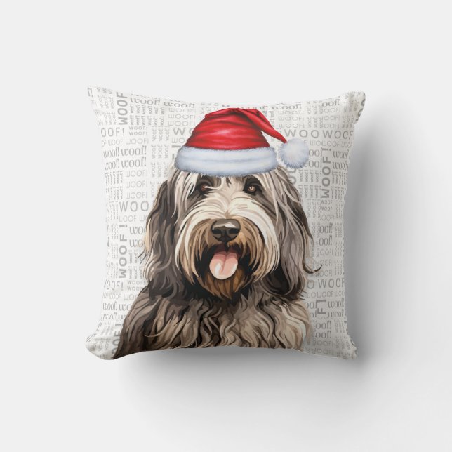 Cojín Decorativo Navidades de acuarela de perro de Bergamasco (Anverso)