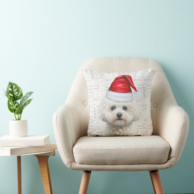 Cojín Decorativo Navidades de acuarela de perro de Coton de Tulear (Silla)